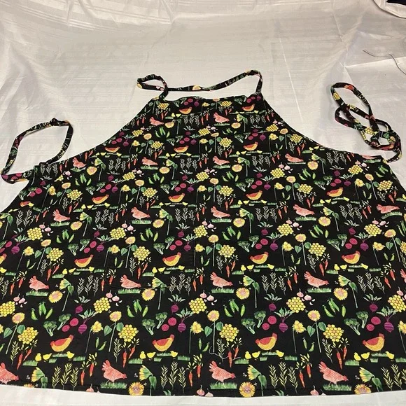 Apron Black Gardening Farm Theme Flowers Chickens Veggies Cooking Old‎ School - Picture 10 of 10